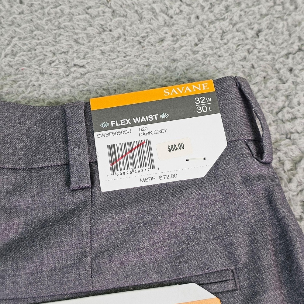 Savane Premium Flex Dress Pants Mens 32x30 Gray Flex Waist Stretch No Iron - Picture 10 of 12